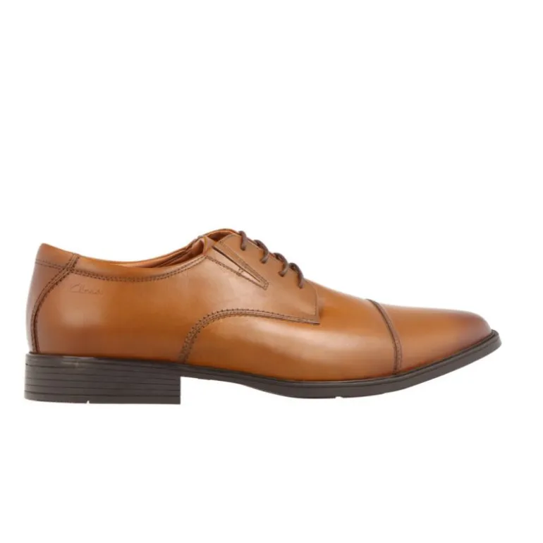Classique*Clarks Tilden Cap Dark Tan Leather Marron